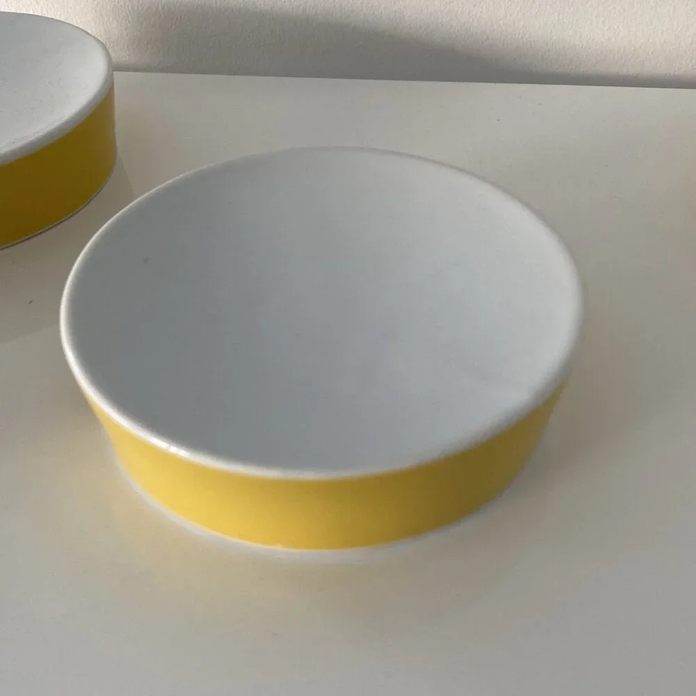 Set of 4 West Elm Trinket Trays / Catchalls in Yellow and White, Decorative Acce